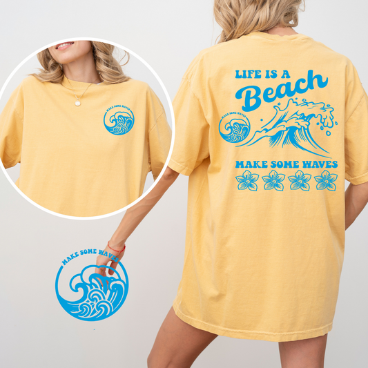 Life Is A Beach  - SINGLE COLOR- Screen Print Transfer **TWO PART PRINT**