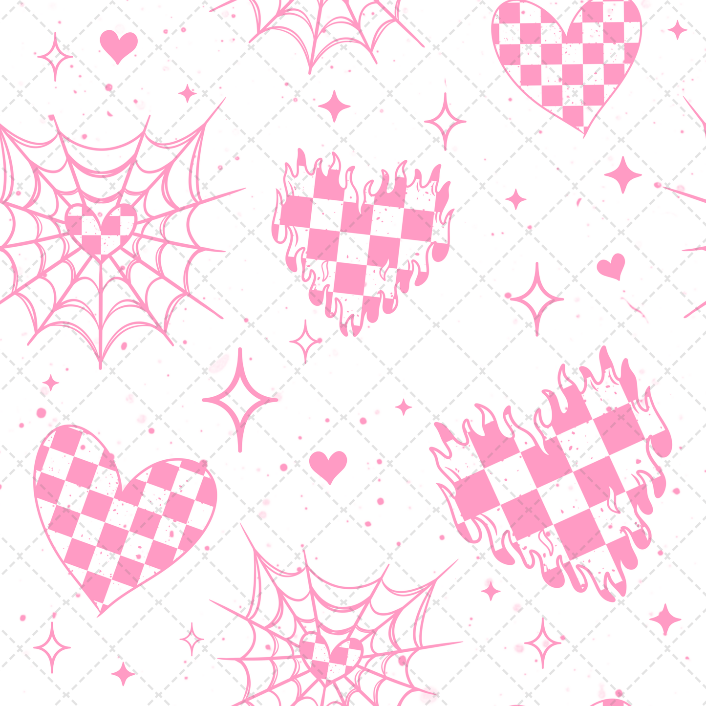 Pink On White Checker Flame Hearts Seamless