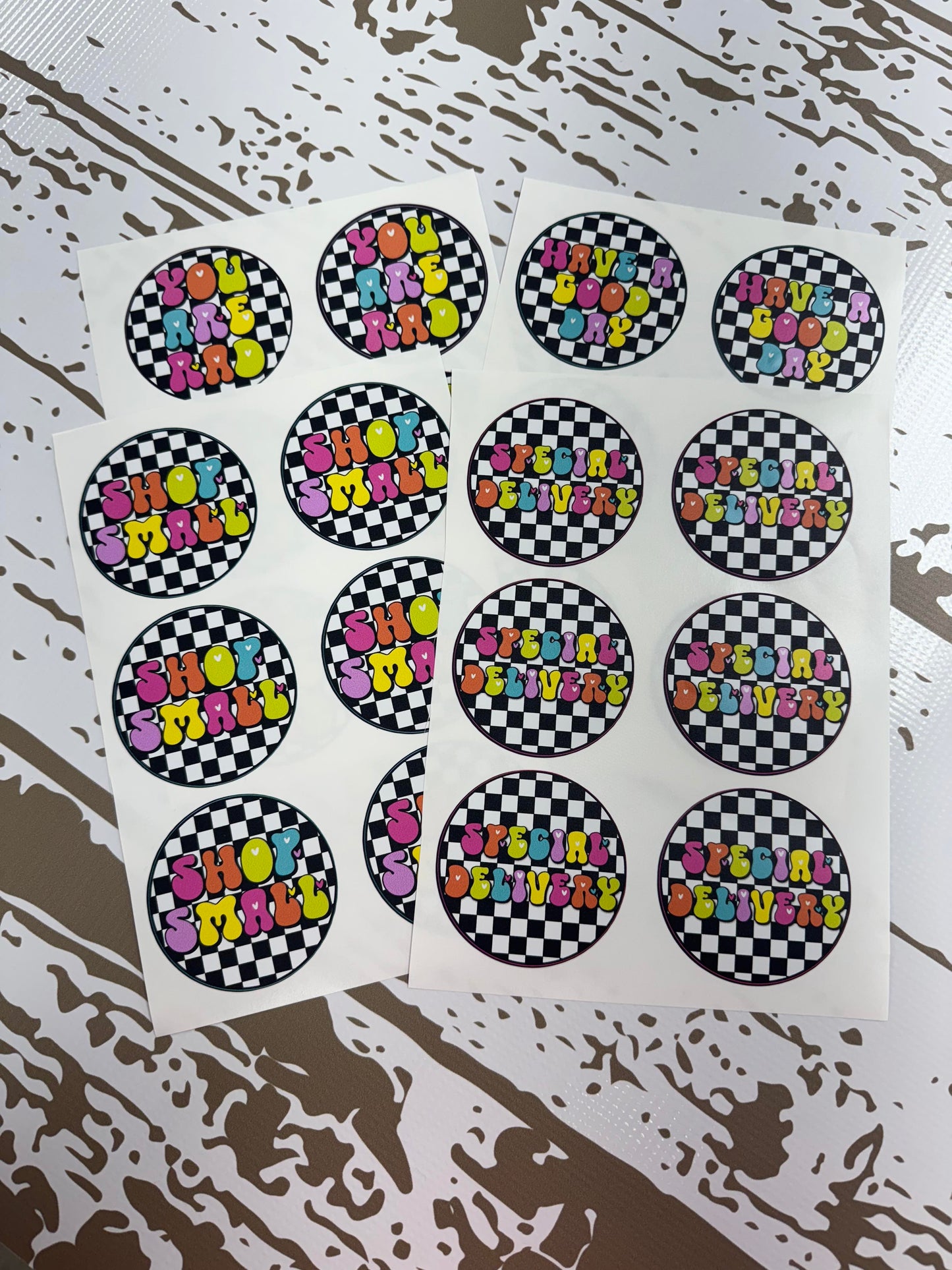 Neon Colorful Checkered Packaging Stickers