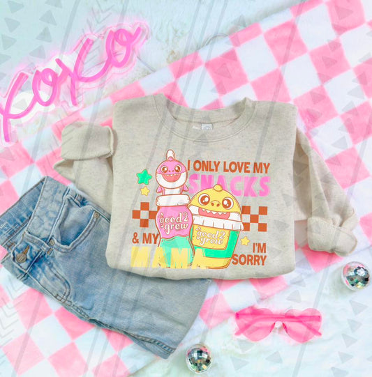 Pink Shark I Only Love My Snacks & My Mama Transfer