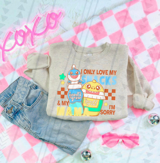 Blue Shark I Only Love My Snacks & My Mama Transfer