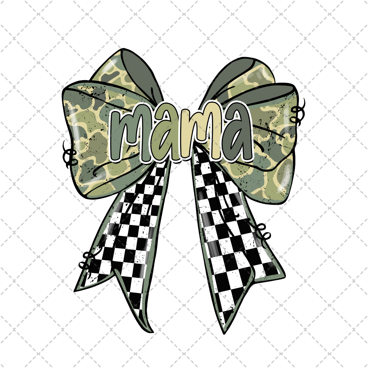 Camo Mama Checkered Bow Transfer