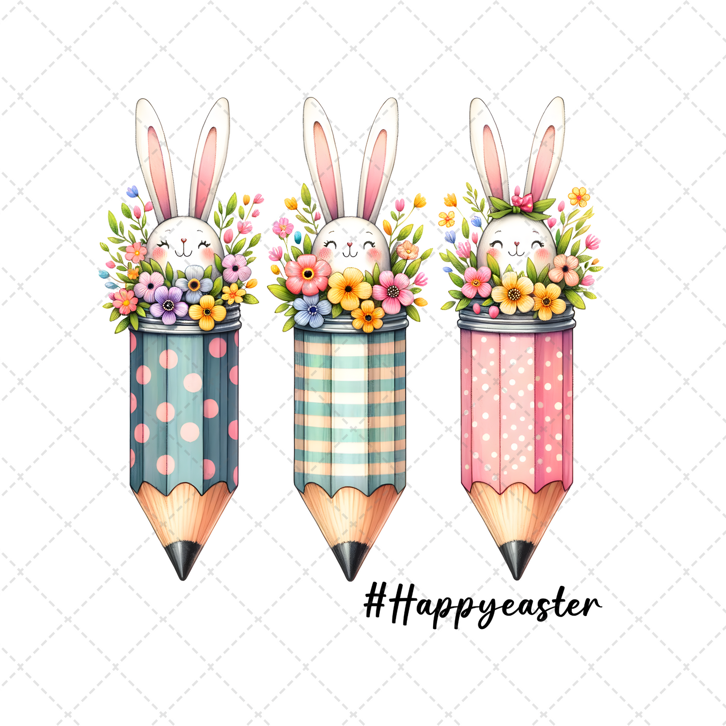 Happy Easter Pencils Transfer