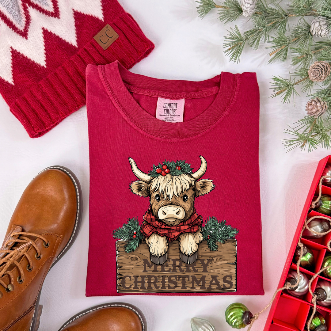 Merry Christmas Highland Cow Transfer