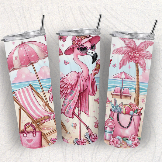 Beach Flamingo Tumbler Wrap Transfer
