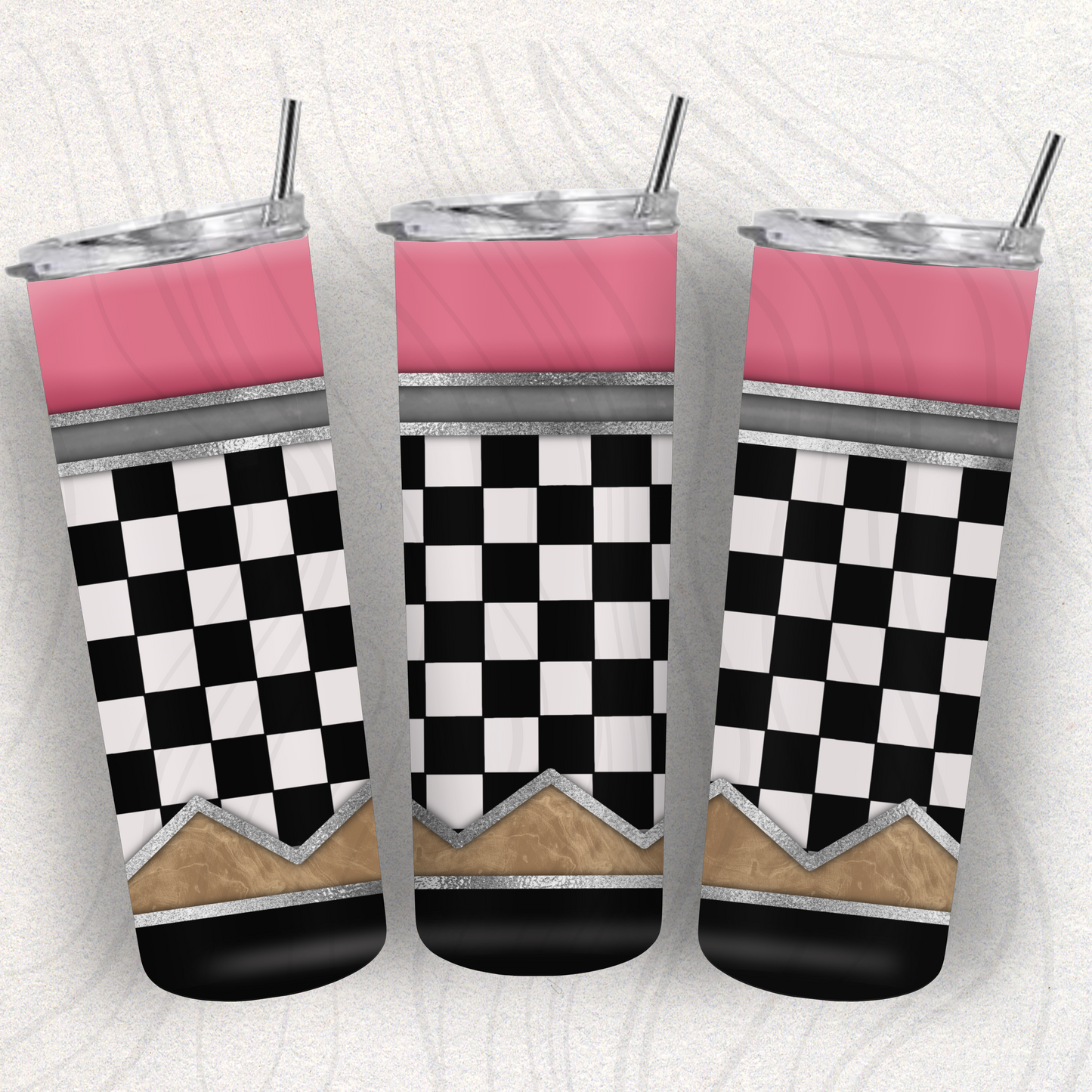 Checkered Pencil Tumbler Wrap Transfer