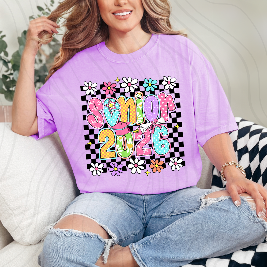 Checkered Floral Senior 2026 Transfer