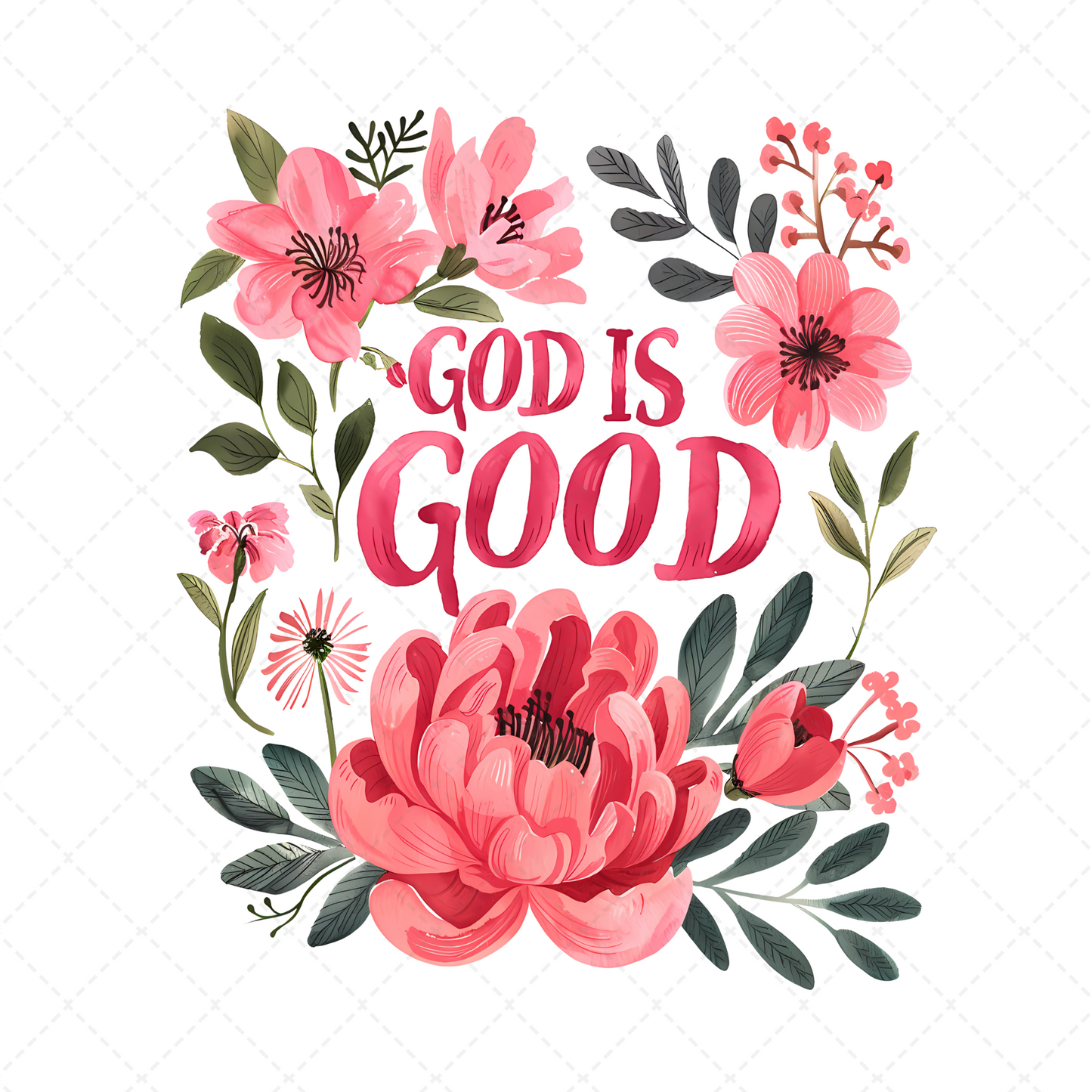 God Is Good Floral Transfer