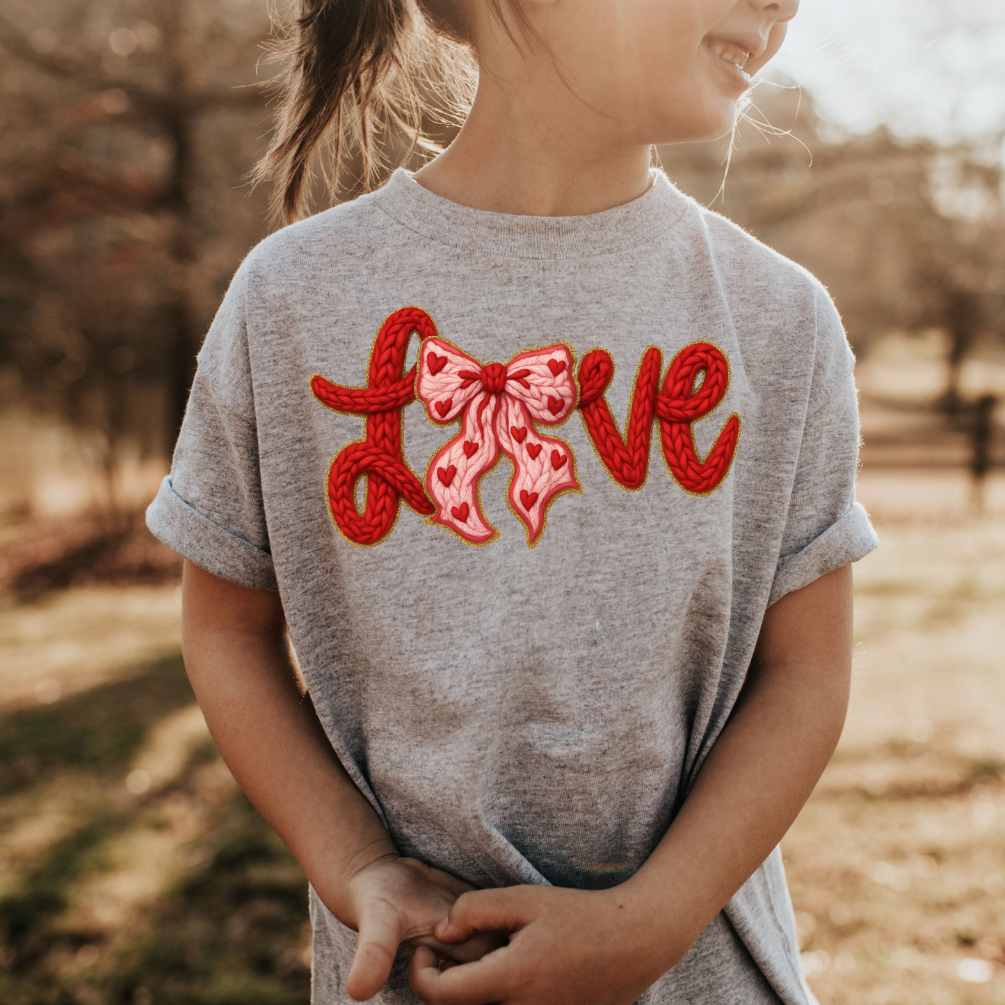 Love Faux Yarn Bow Transfer