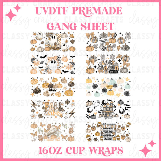 Autumn UVDTF 16oz Libbey Glass Wraps - 22x24 - UVDTF PREMADE GANG SHEET