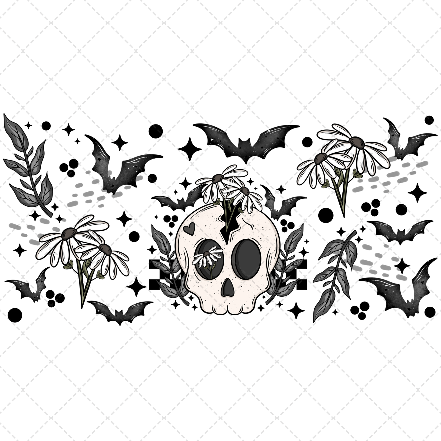 Bat Floral Skellie 16oz Libbey Wrap