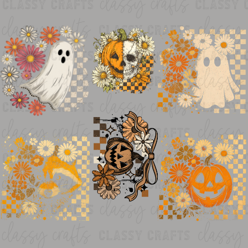 Floral Checkered Halloween - 30x24 - PREMADE GANG SHEET