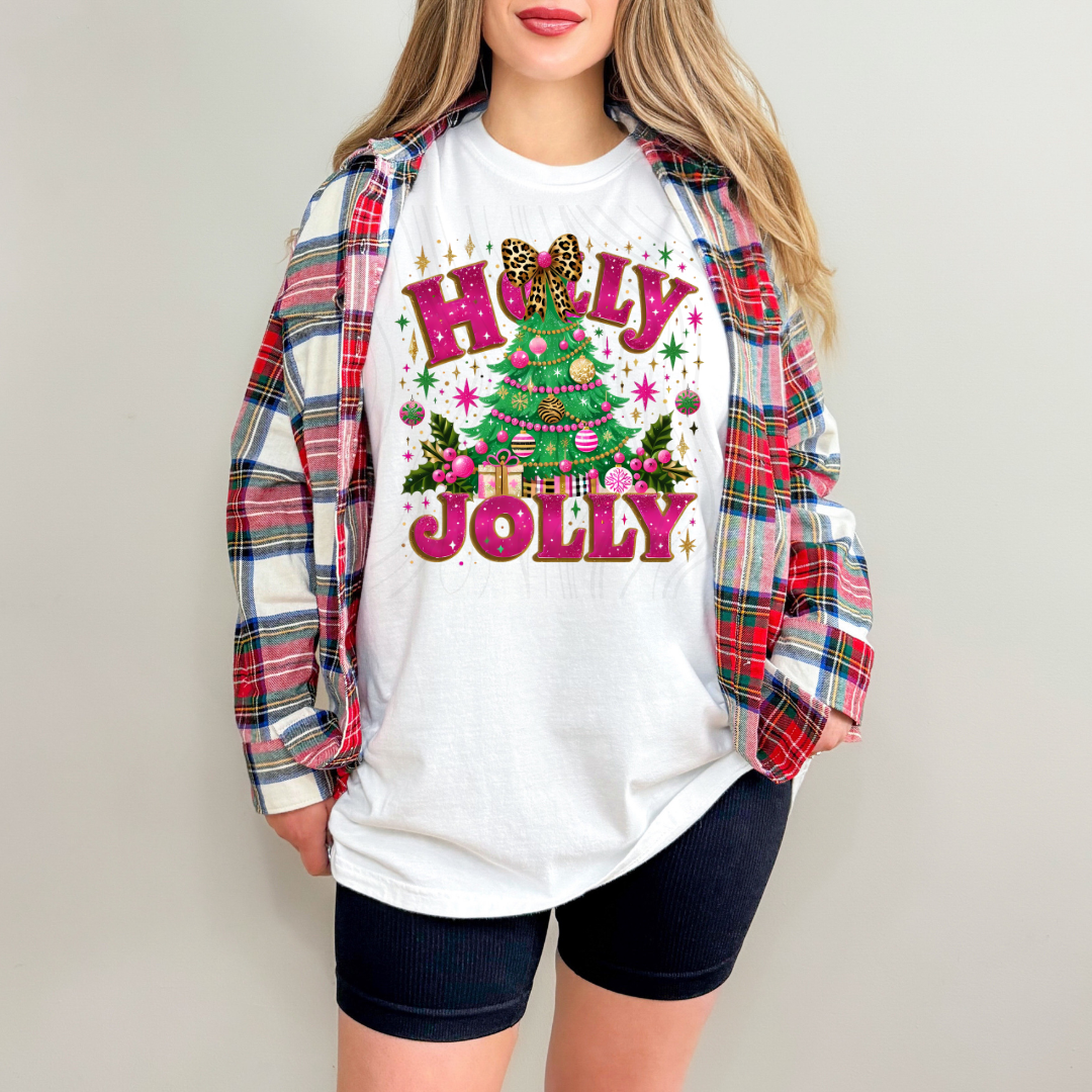 Holly Jolly Pink Glitter Transfer