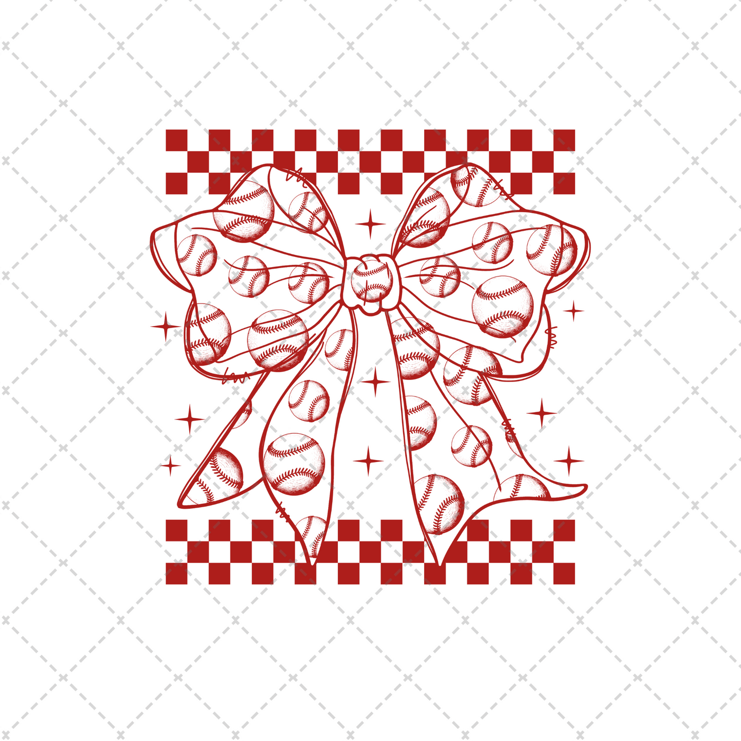 Red Checkered Baseball Bow Transfer