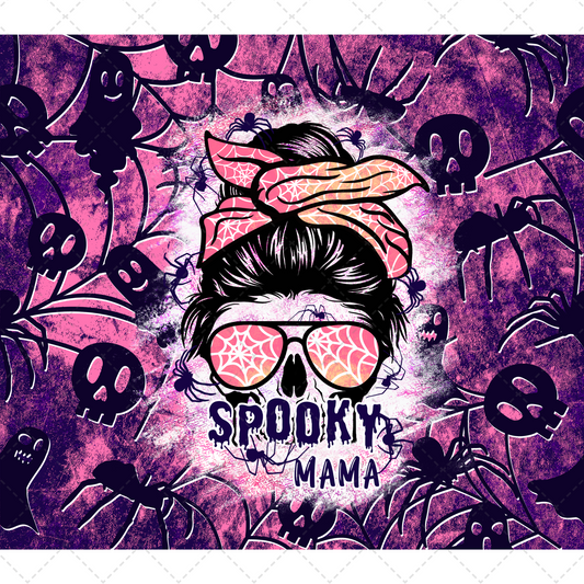 Purple Spider Spooky Mama Pink Tumbler Transfer