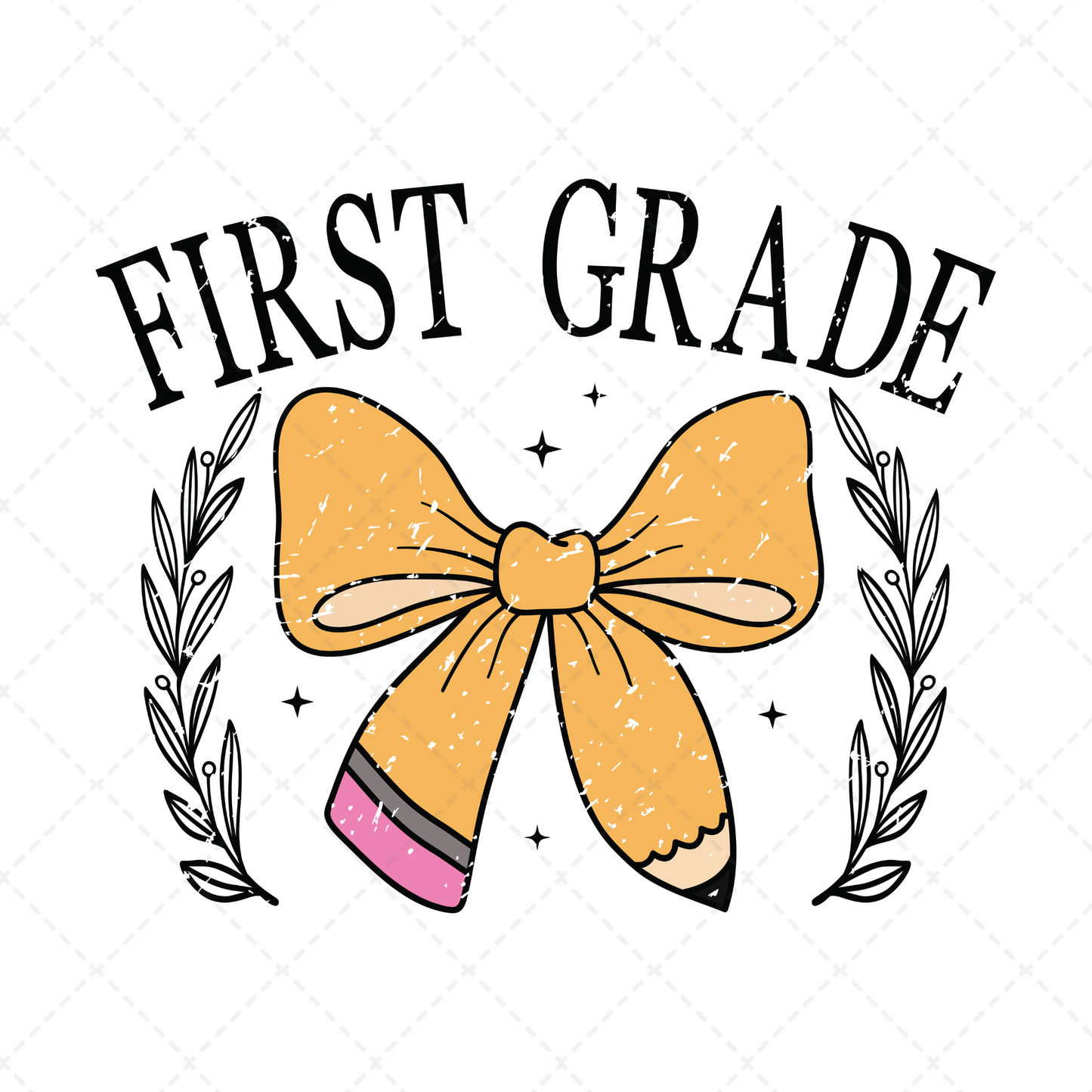 First Grade Pencil Bow Retro Transfer