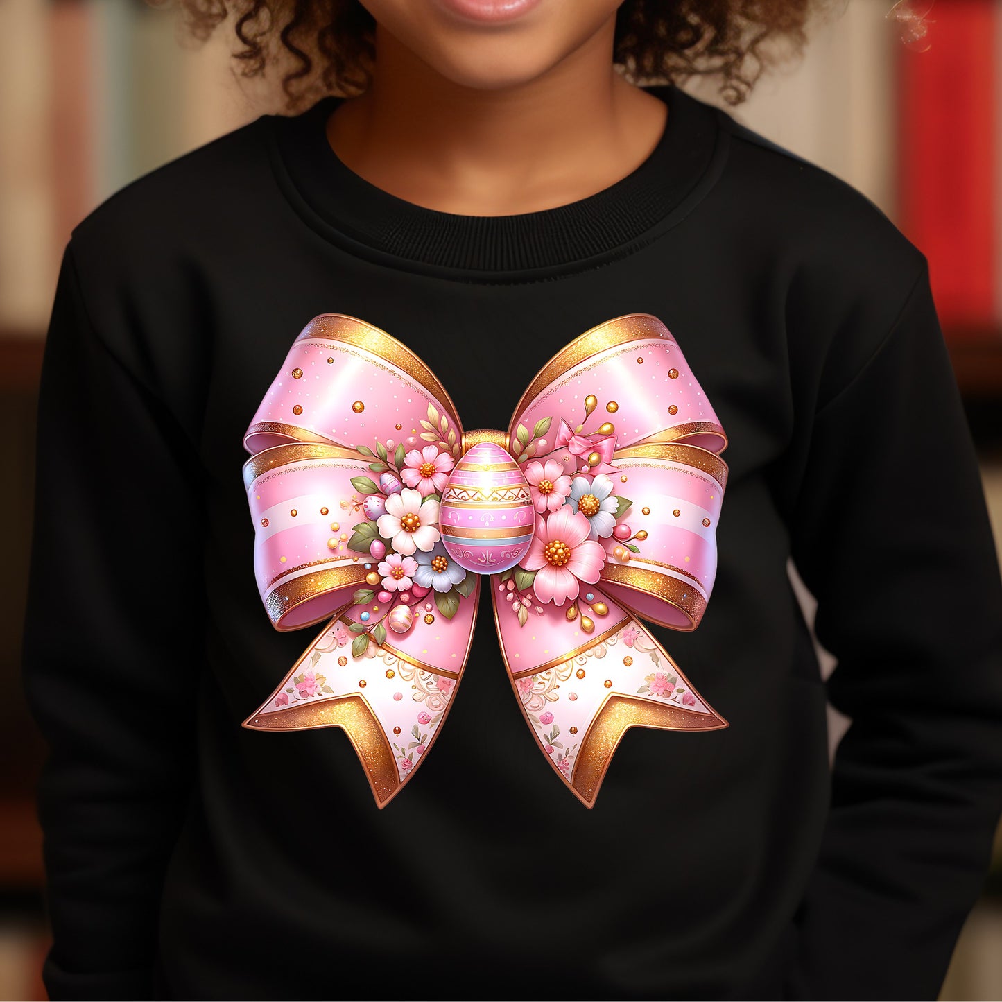 Easter Egg Pink Floral Bow Transfer