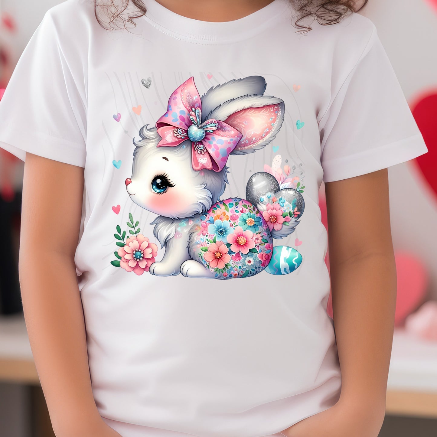 Girl Floral Bunny Transfer