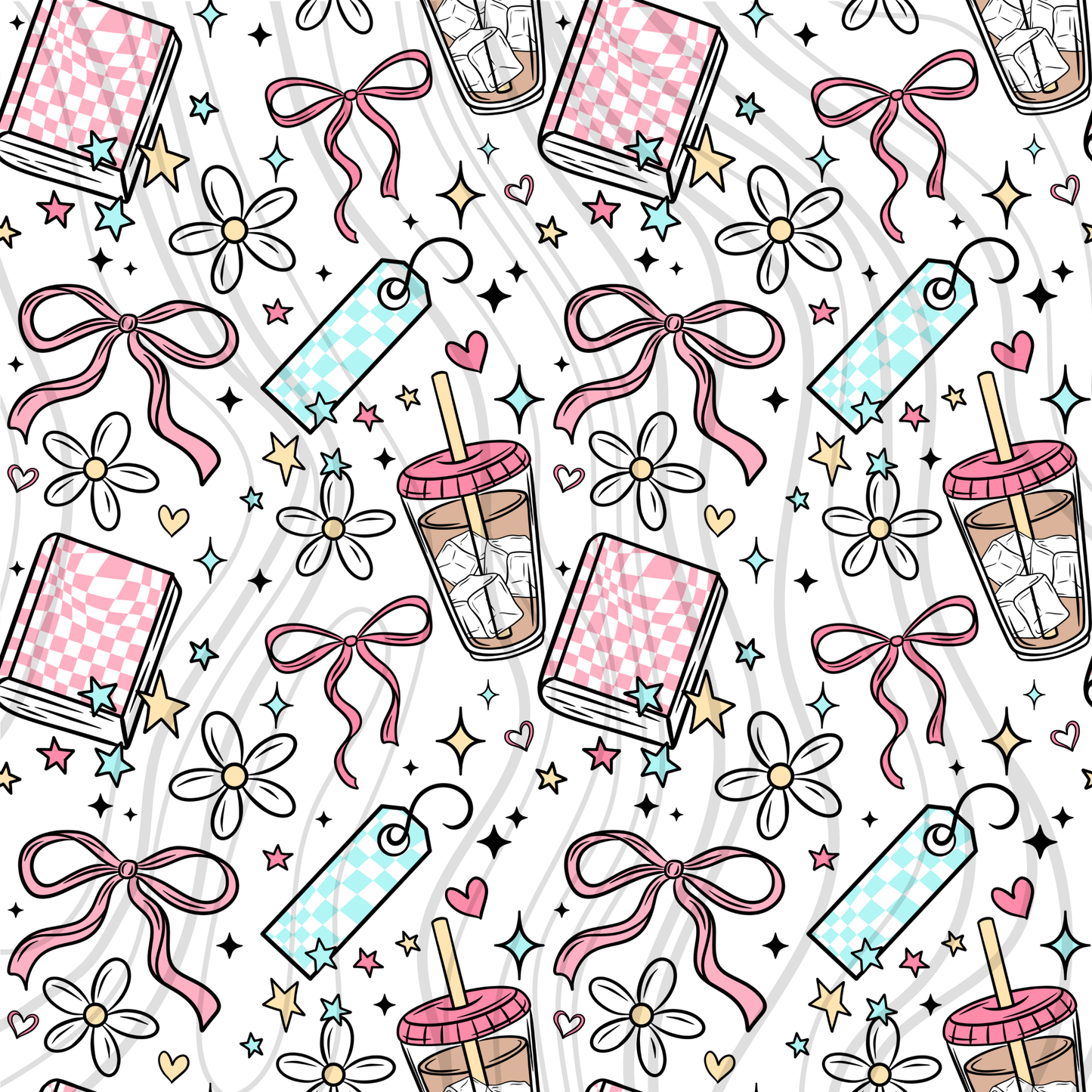 Girly Bow Book Collage Seamless