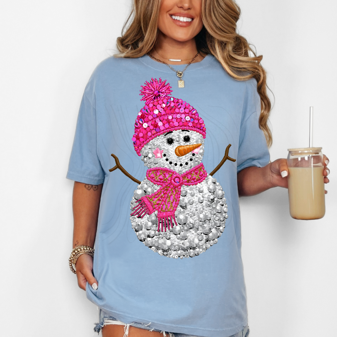 SNOWMAN PINK FAUX SEQUINS TRANSFER