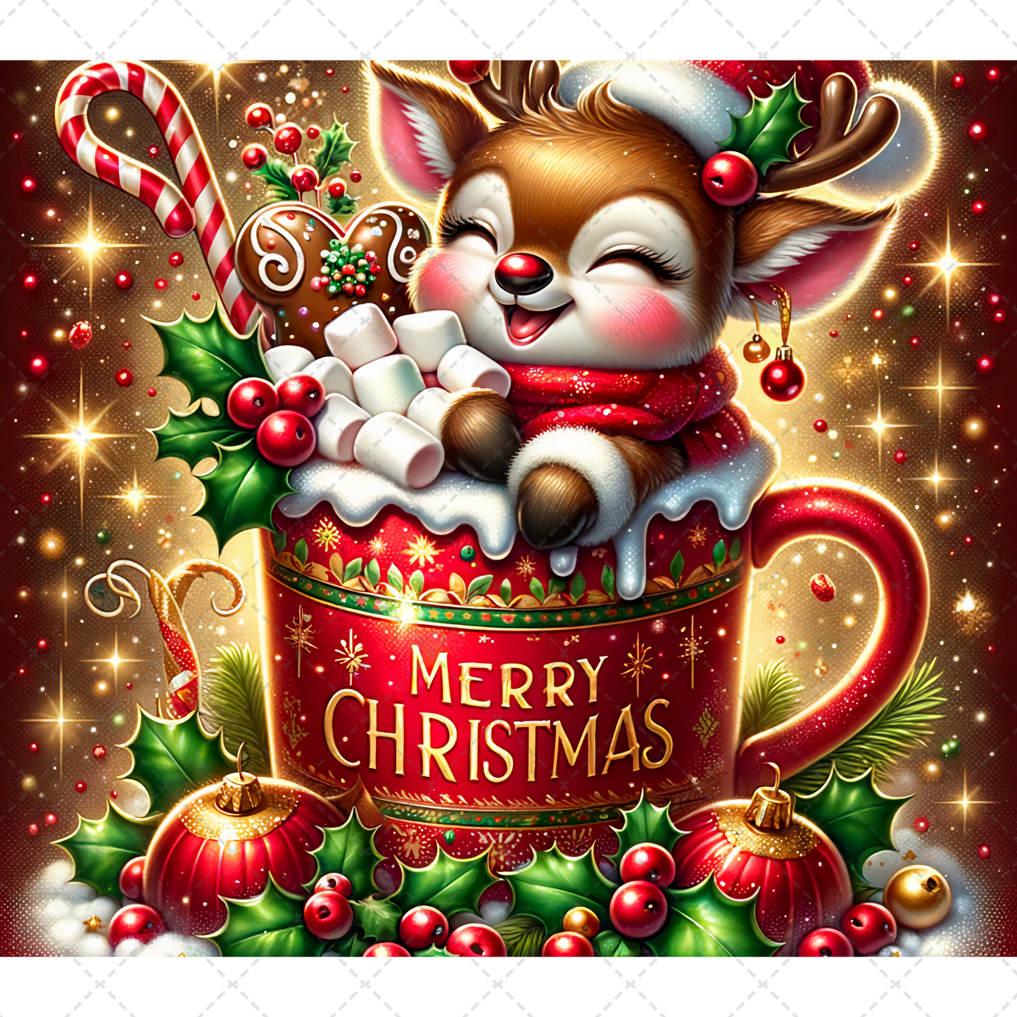 Christmas Reindeer Hot Chocolate Tumbler Transfer