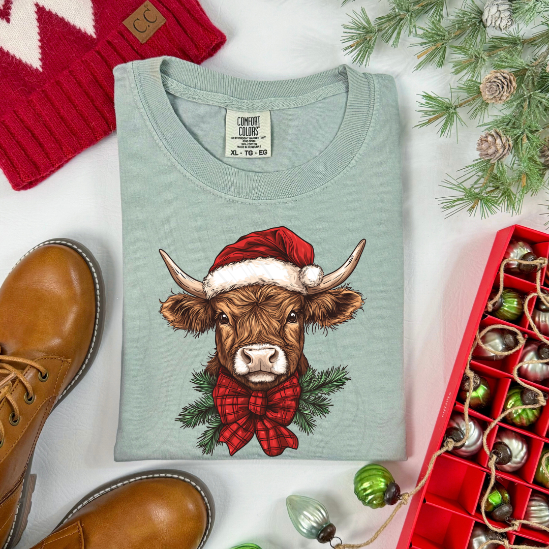 Santa Hat Highland Cow Transfer