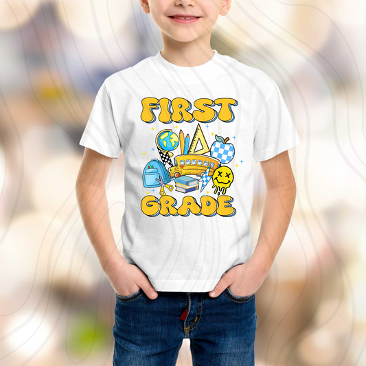 1st Grade Retro Yellow Transfer