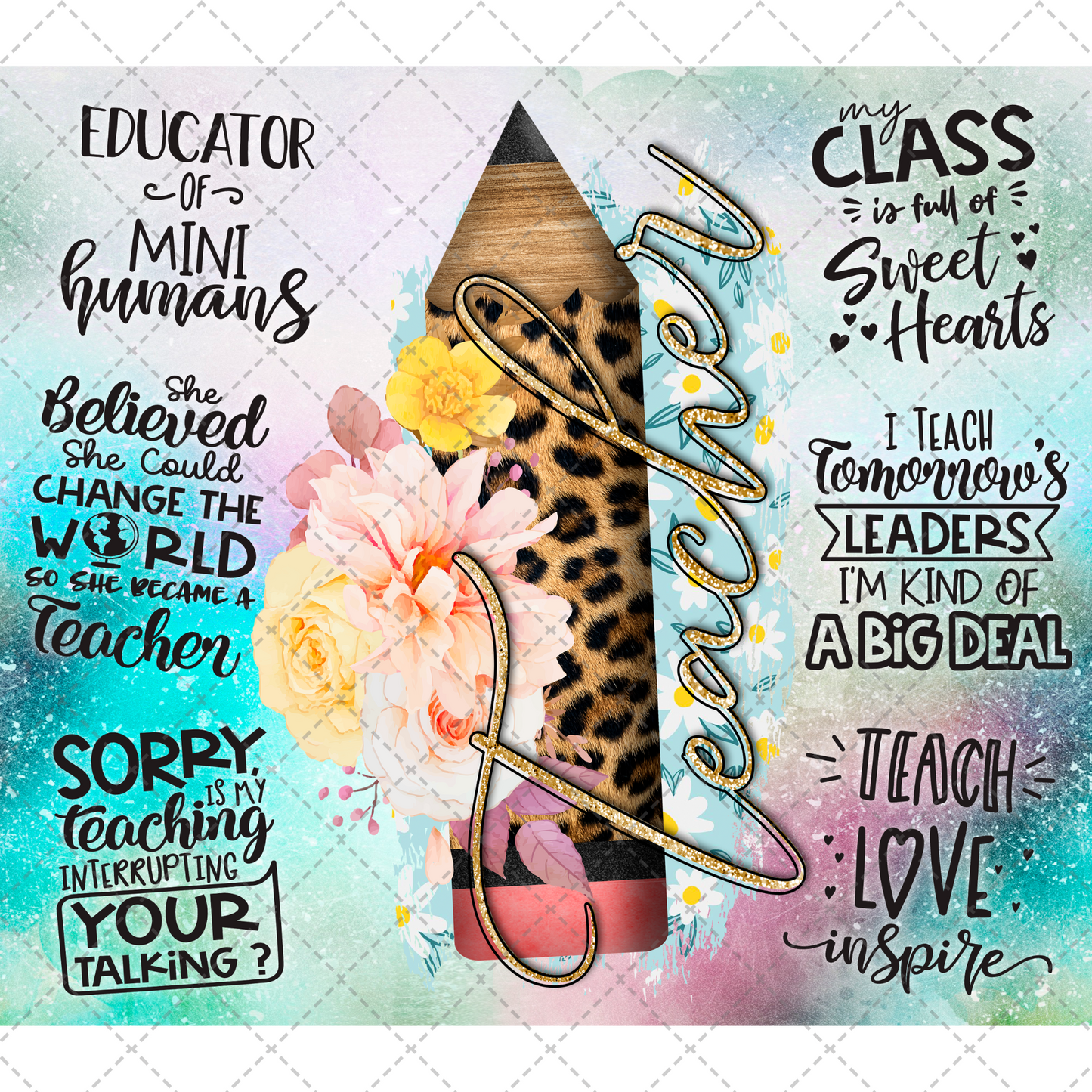 Teacher Leopard Pencil Tumbler Wrap