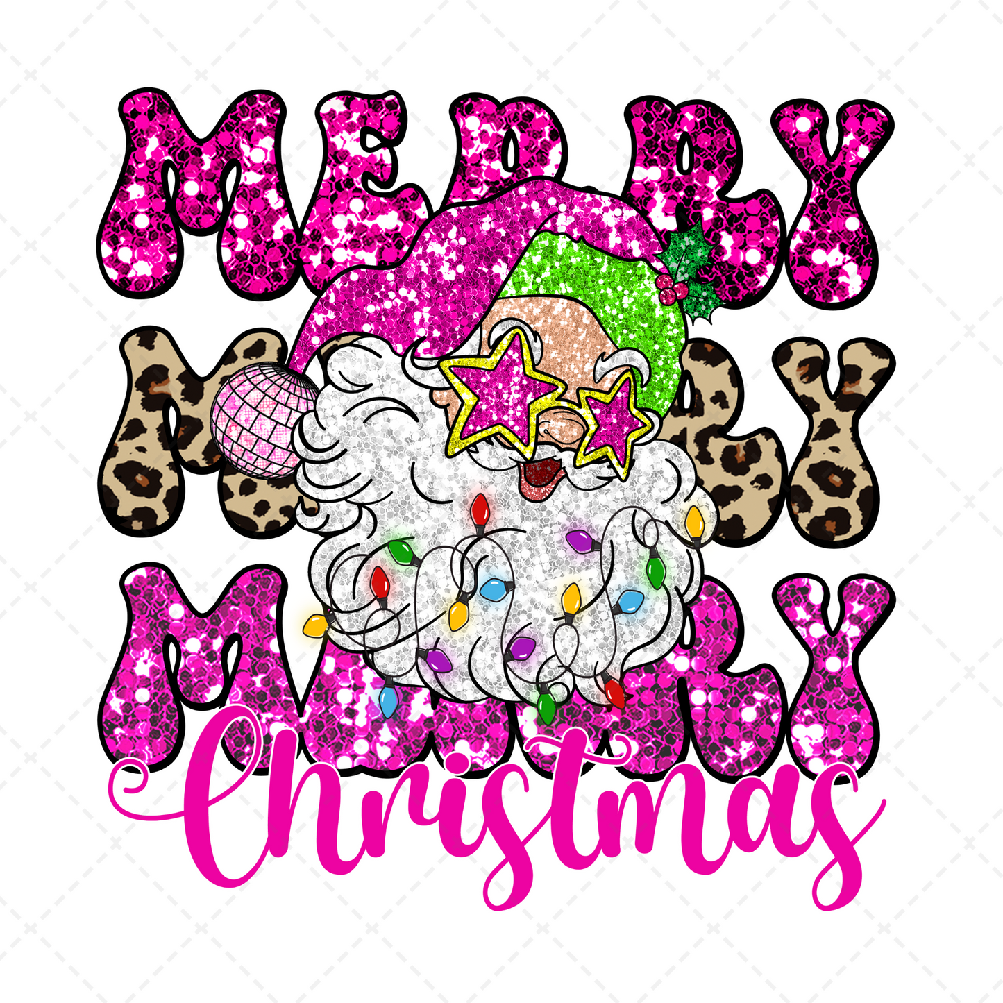 Pink Merry Christmas Santa Sequin Transfer