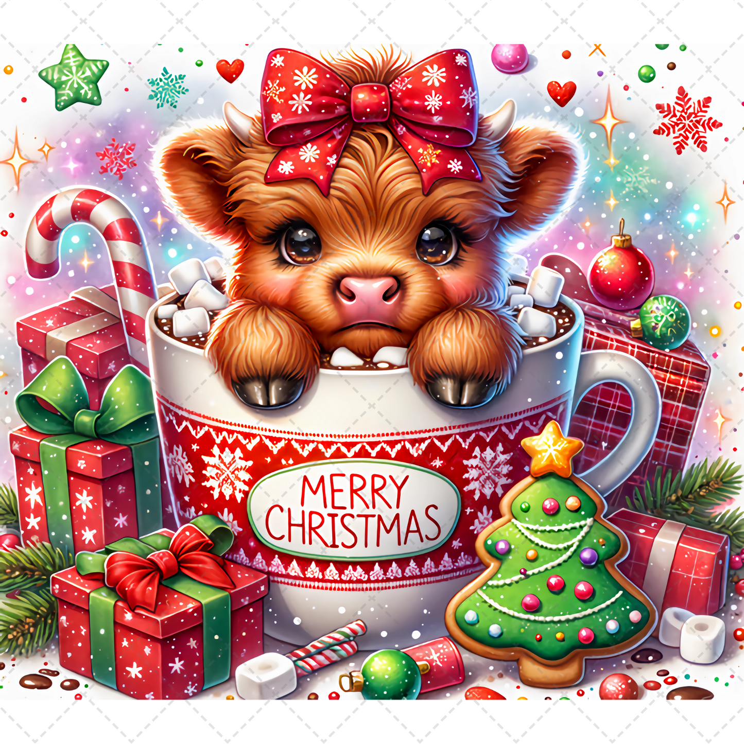 Hot Cocoa Christmas Highland Cow Tumbler Transfer