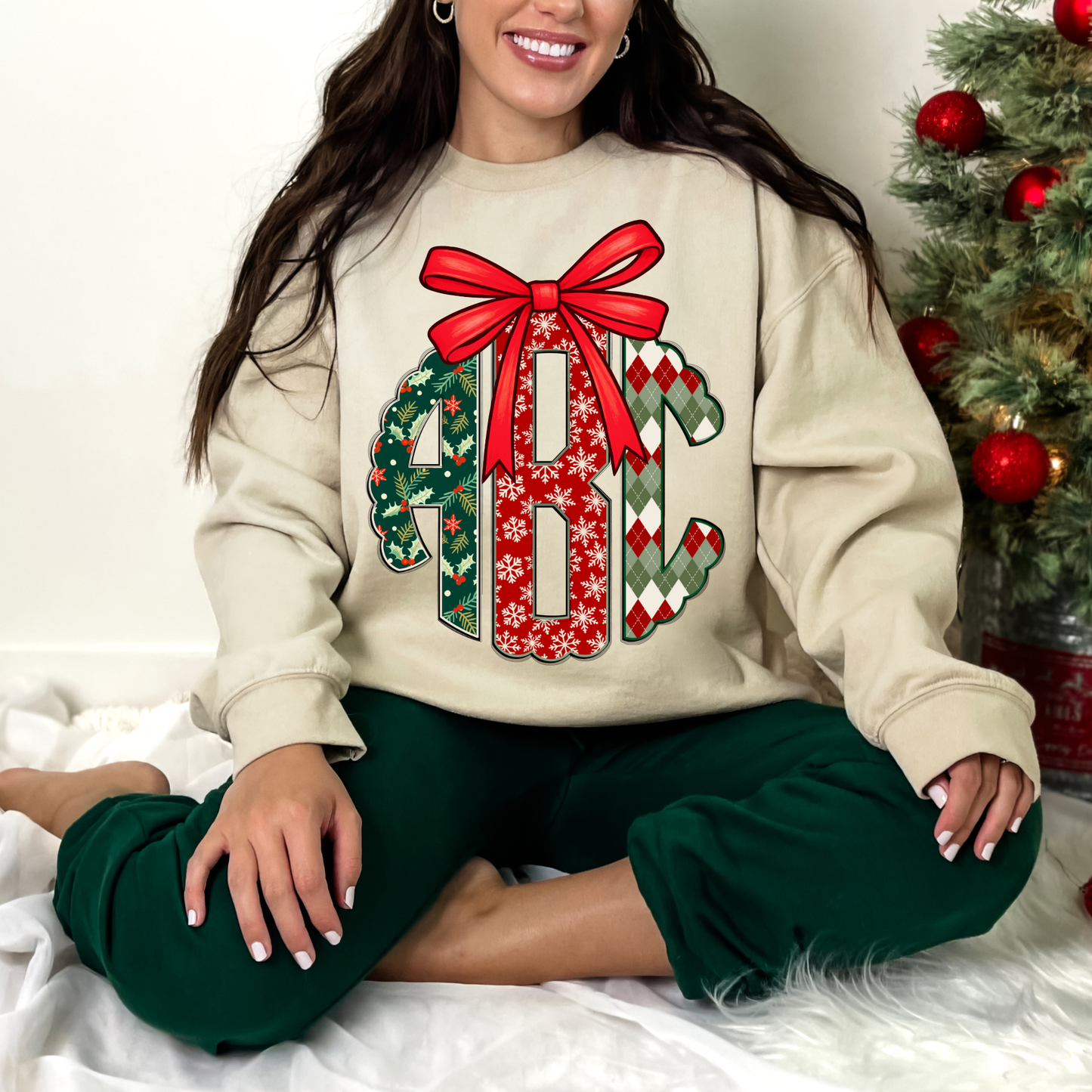 Coquette Christmas Sweater - Custom Monogram Transfer
