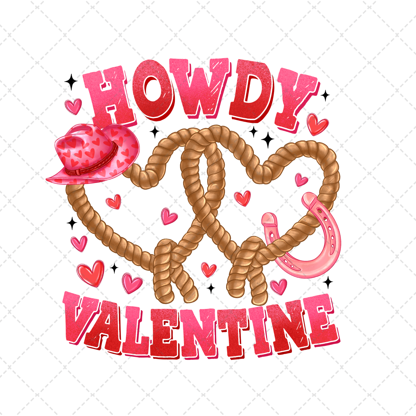 Howdy Valentine Rope Hearts Transfer
