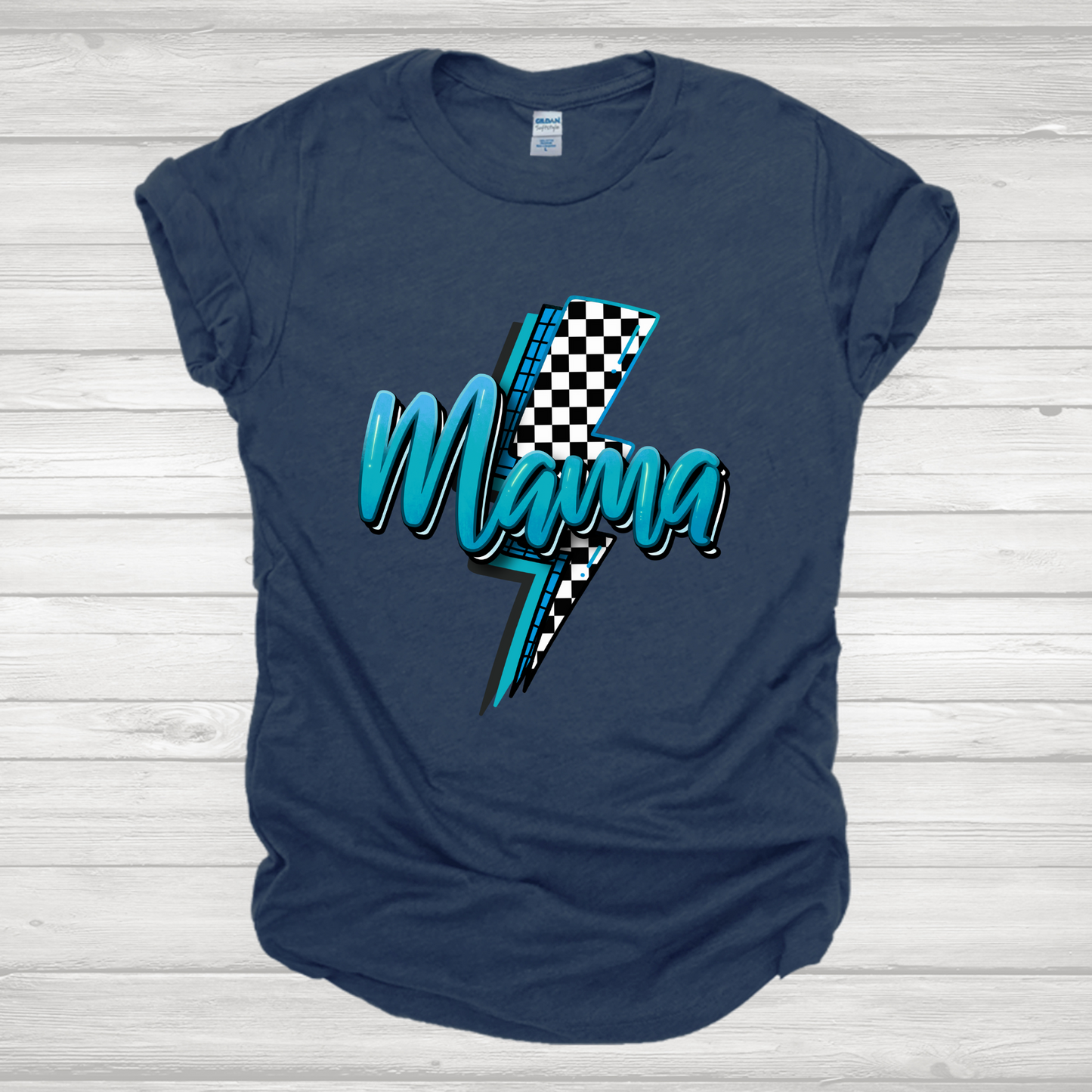Mama Checkered Bolt Teal Transfer