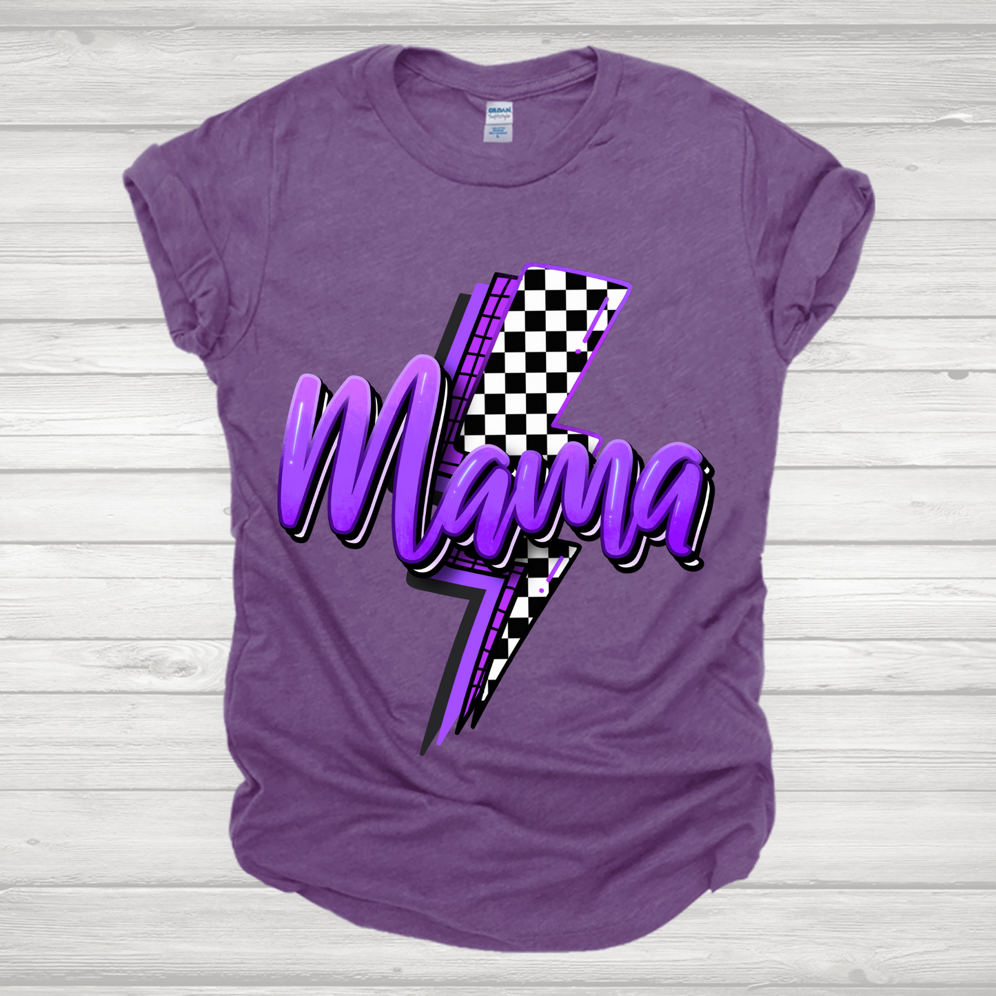 Mama Checkered Bolt Purple Transfer