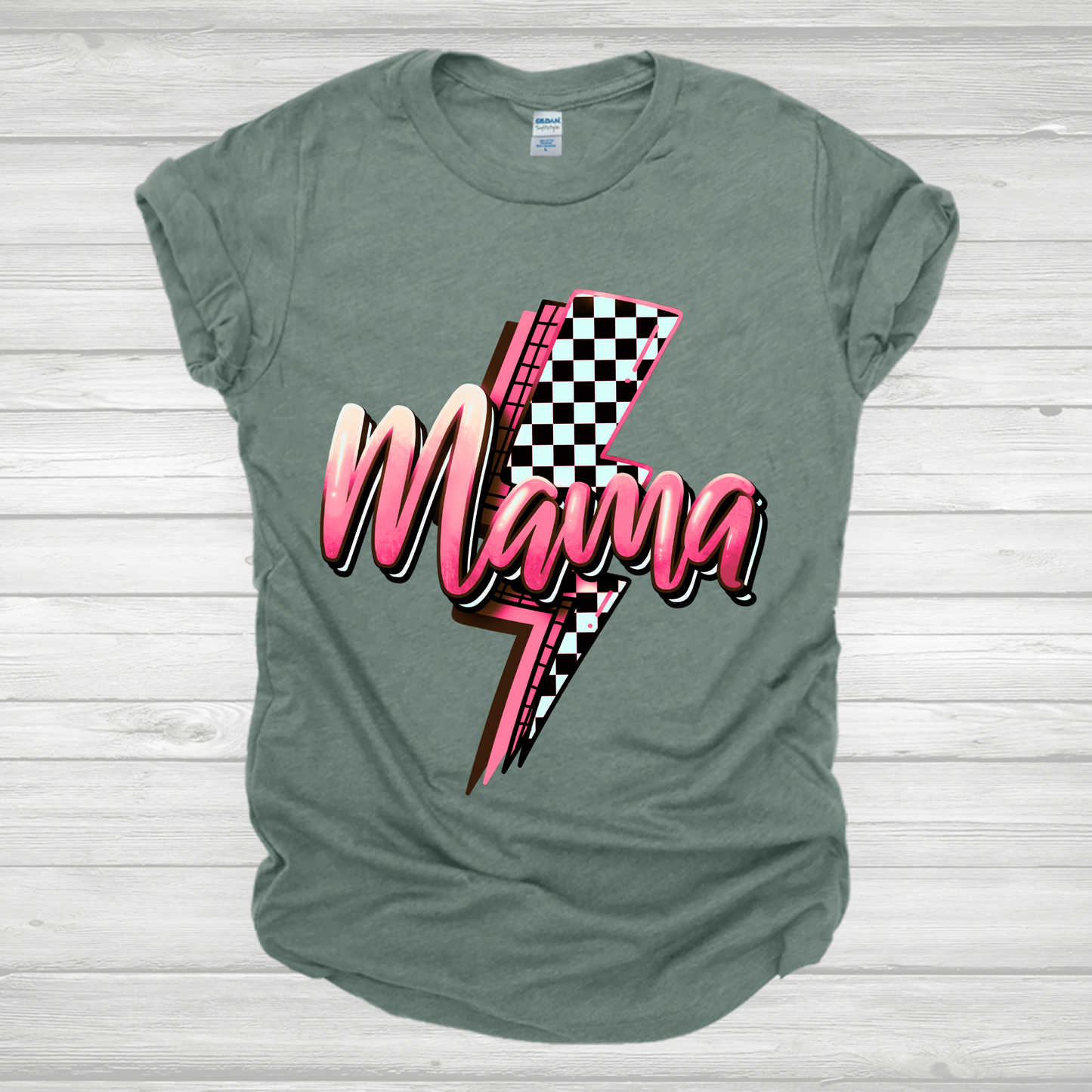 Mama Checkered Bolt Light Pink Transfer