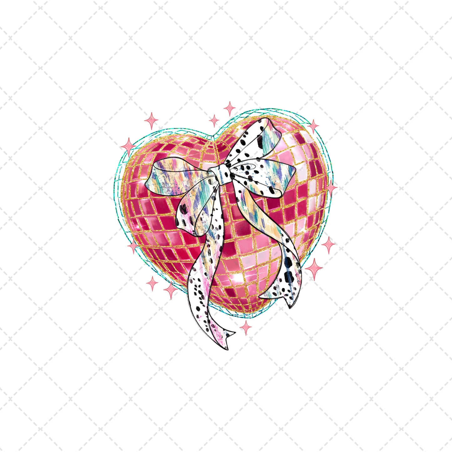 Disco Ball Heart Silver Bow Transfer