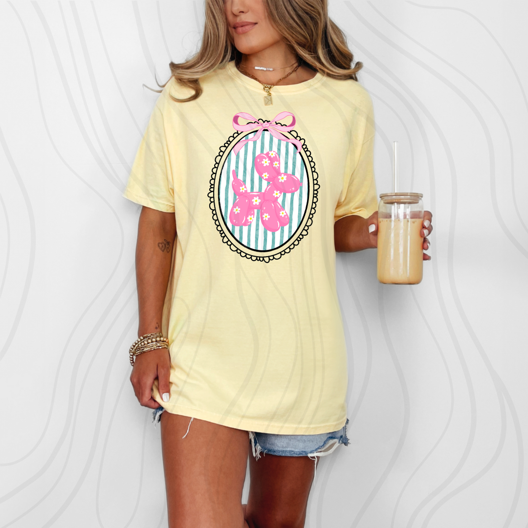 Pink And Teal Stripes Balloon Dog Transfer