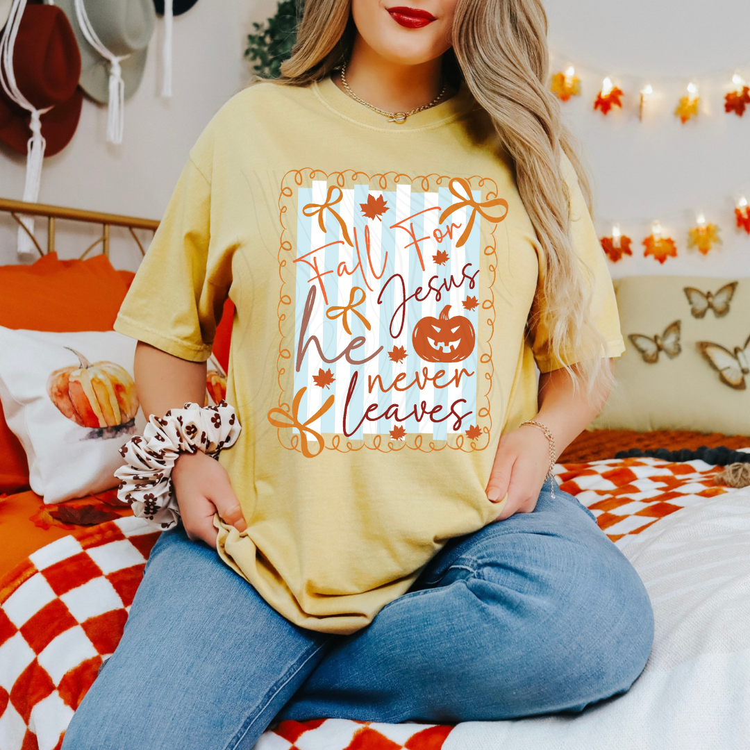 Fall For Jesus Blue Striped Transfer