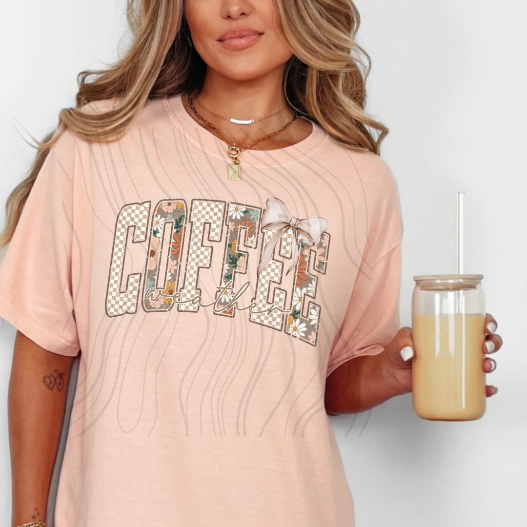 Checkered Floral Coffee Weather Transfer