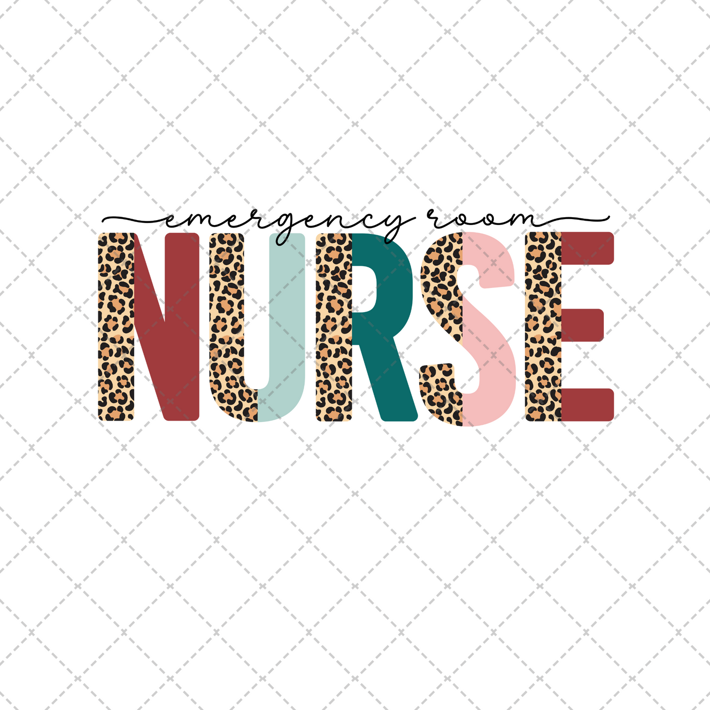 ER Nurse Leopard Block Letters Transfer