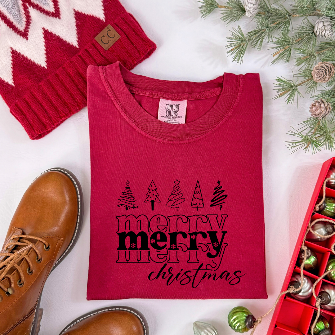 Merry Christmas Black Trees Transfer