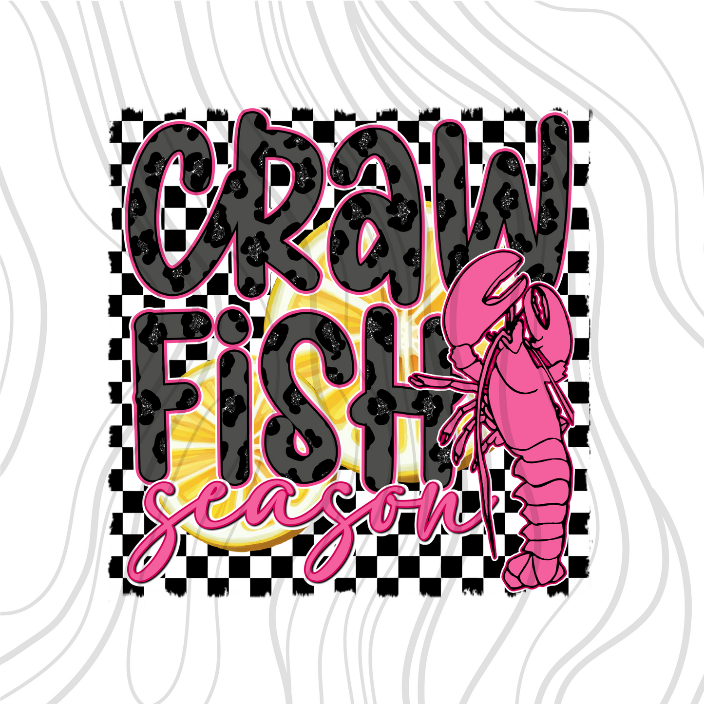 Crawfish Season Pink Checkered Transfer