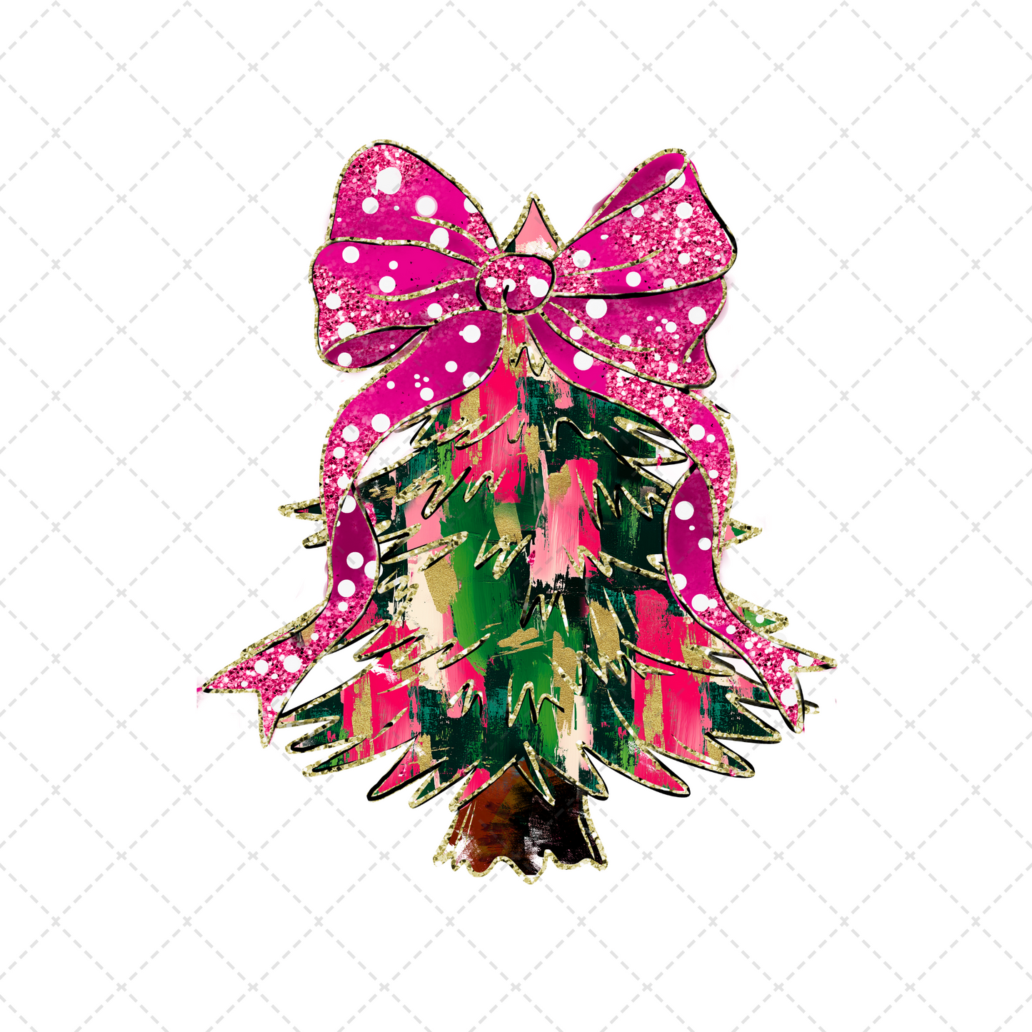 Red And Green Brush Stroke With Pink Bow Transfer