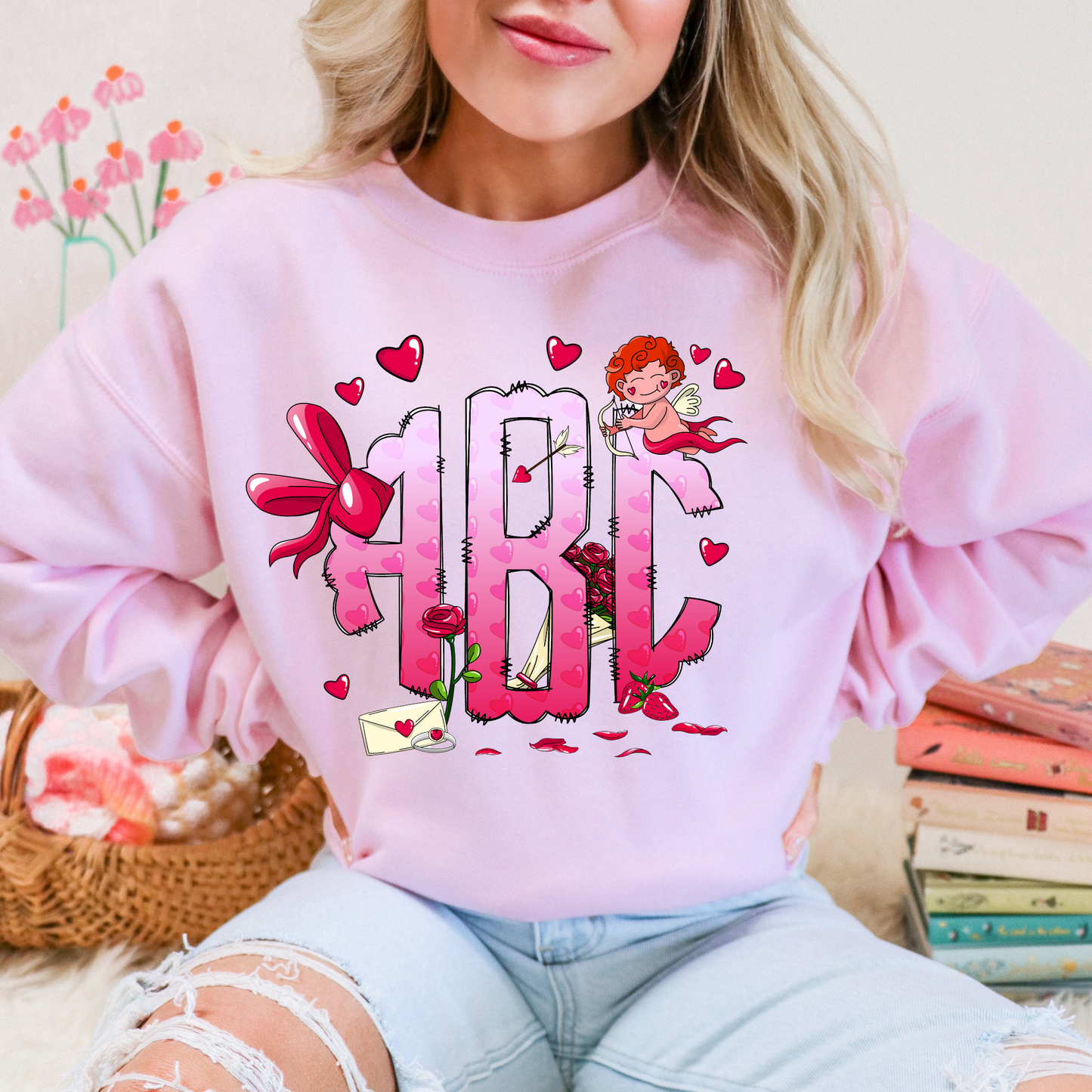 Pink & Purple Cupid Heart - Custom Monogram Transfer