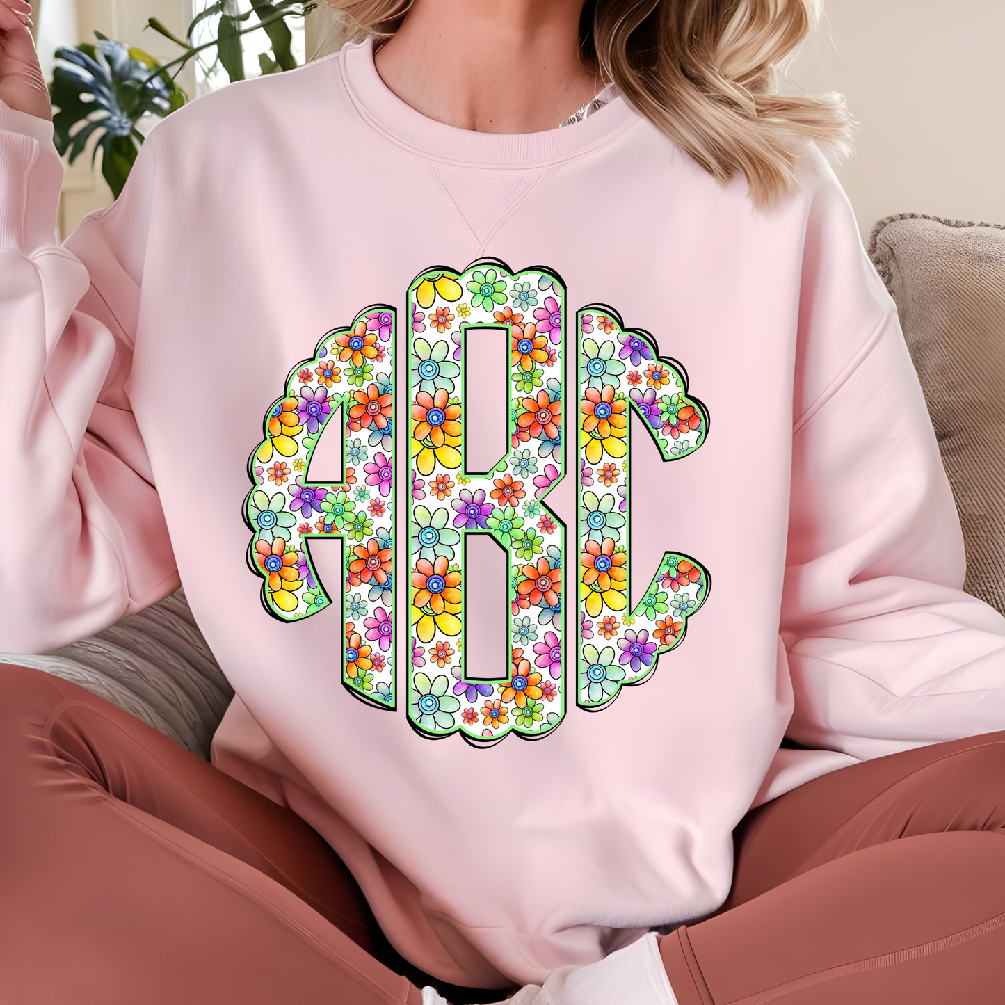 Multi Color Daisys - Custom Monogram Transfer