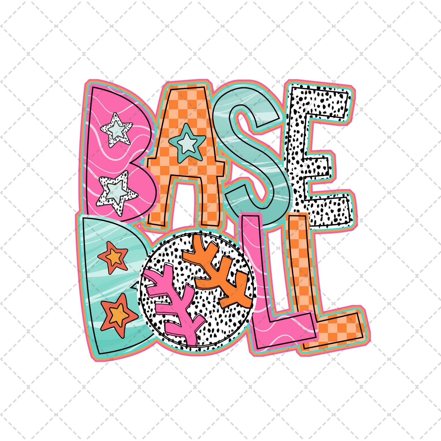 Colorful Retro Baseball Transfer