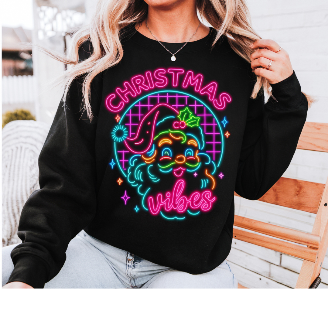 Neon Santa Christmas Vibes Transfers