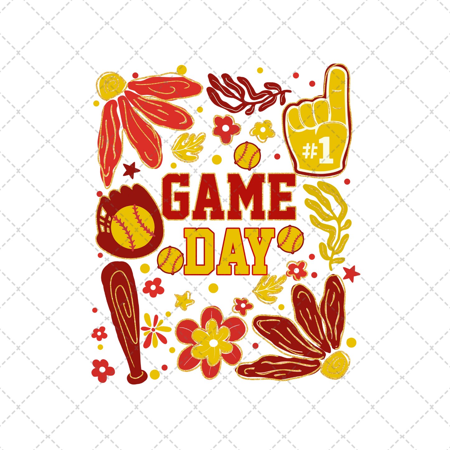 Floral Softball Game Day Transfer