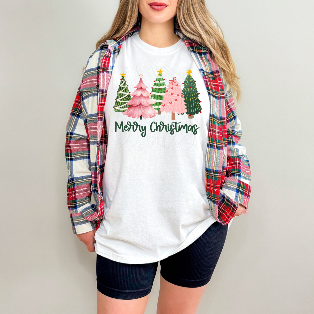 Merry Christmas Girly Trees Transfer
