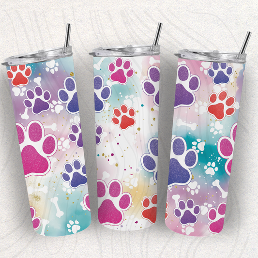 Colorful Paw Tumbler Wrap Transfer